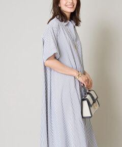 ◆涼しげな大人のスキッパーシャツワンピース◆<br> <br> 【デザイン】<br> ・テントラインのシャツワンピース<br> ・フレア分量がたっぷり入ったシルエットに<br> ・ラインをひろいにくく体型カバーも叶える一枚です<br> ・二の腕もカバーする袖丈<br> ・デコルテラインをヘルシーにみせて抜け感をプラスしてくれるスキッパーデザイン<br> ・涼しげに着こなせるストライプ柄でブラックとネイビーの二色展開<br> ・トレンドに左右されない長く着用できるシャツワンピースです<br> <br> 【素材】<br> ・ご自宅の洗濯機で洗えます<br> ・しわになりにくいポリエステル素材<br> ・さらっとした肌離れのいい着心地です<br> <br> 【コーディネート】<br> 一枚でさらっと着るのはもちろん、デニムやスラックスなどのレイヤードスタイルもおすすめです。<br> デイリーに使えて、リラックスした着心地なので旅行やお出かけにも。<br> フラットなサンダルやスニーカー、ヒールなど小物次第でも印象の変わる着こなしを楽しめます。<br> <br><br>--------------------<br><br> 透け感：なし（淡いインナーの着用がおすすめです）<br> 裏地：なし<br> 伸縮性：なし<br> 光沢感：なし<br> 生地の厚さ：薄手 <br> <br> --------------------<br> <br> ≪お気に入り登録機能の使い方≫<br> <br> ■商品のお気に入り登録（ハートマークをクリック）<br> 再入荷通知や値下げ等、お得なご案内を受けることができます。<br> <br> --------------------<br> <br> ※商品画像は、光の当たり具合やパソコンなどの閲覧環境により<br> 実際の色味と異なって見える場合がございます。<br> 商品の色味の目安は商品単体の画像をご参照ください。<br> <br> ※34(XSサイズ)・42(XLサイズ)はWEB・一部限定店舗での販売です。