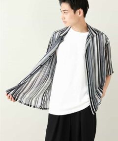 a.v.v / アー・ヴェ・ヴェ シャツ・ブラウス | 【洗濯機で洗える】マルチストライプ柄レースオープンカラーシャツ 5分袖