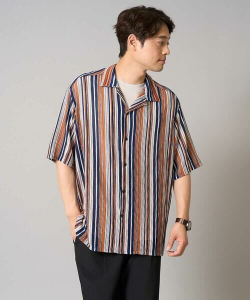 a.v.v / アー・ヴェ・ヴェ シャツ・ブラウス | 【洗濯機で洗える】マルチストライプ柄レースオープンカラーシャツ 5分袖 | 詳細10