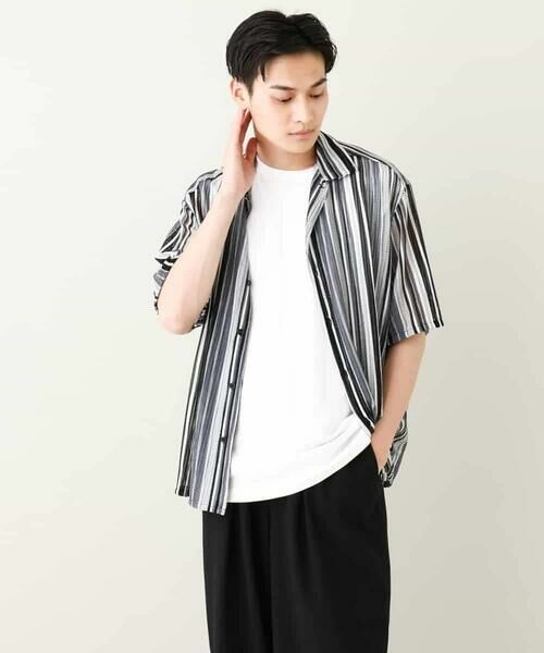 a.v.v / アー・ヴェ・ヴェ シャツ・ブラウス | 【洗濯機で洗える】マルチストライプ柄レースオープンカラーシャツ 5分袖 | 詳細15