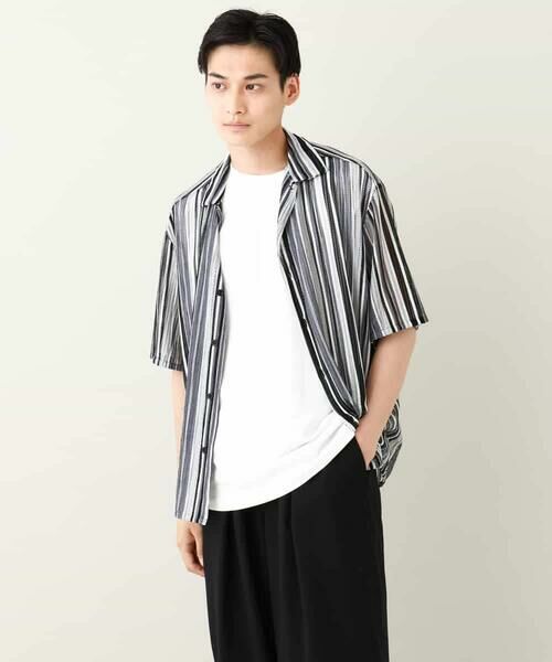 a.v.v / アー・ヴェ・ヴェ シャツ・ブラウス | 【洗濯機で洗える】マルチストライプ柄レースオープンカラーシャツ 5分袖 | 詳細16