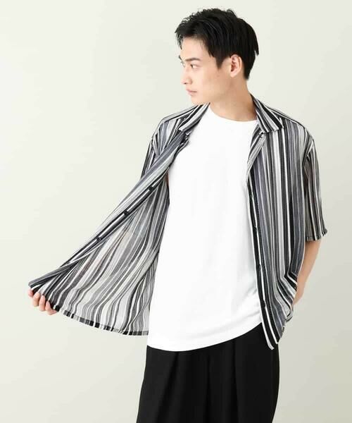 a.v.v / アー・ヴェ・ヴェ シャツ・ブラウス | 【洗濯機で洗える】マルチストライプ柄レースオープンカラーシャツ 5分袖 | 詳細17