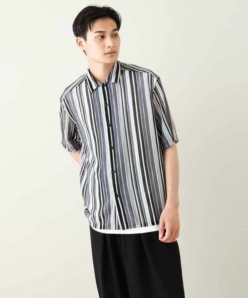 a.v.v / アー・ヴェ・ヴェ シャツ・ブラウス | 【洗濯機で洗える】マルチストライプ柄レースオープンカラーシャツ 5分袖 | 詳細18