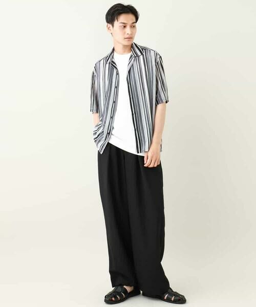 a.v.v / アー・ヴェ・ヴェ シャツ・ブラウス | 【洗濯機で洗える】マルチストライプ柄レースオープンカラーシャツ 5分袖 | 詳細2