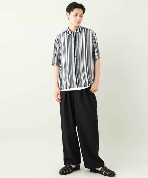 a.v.v / アー・ヴェ・ヴェ シャツ・ブラウス | 【洗濯機で洗える】マルチストライプ柄レースオープンカラーシャツ 5分袖 | 詳細4