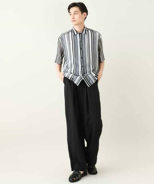 a.v.v / アー・ヴェ・ヴェ シャツ・ブラウス | 【洗濯機で洗える】マルチストライプ柄レースオープンカラーシャツ 5分袖 | 詳細5