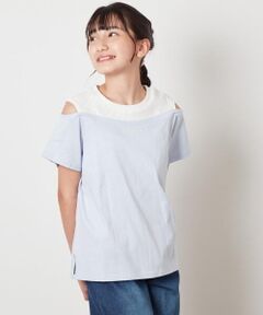 [160]【接触冷感】レイヤード風オフショルTシャツ