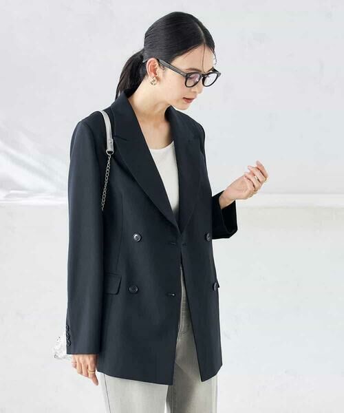 a.v.v / アー・ヴェ・ヴェ テーラードジャケット | 【洗える/ストレッチ/UVカット】麻調ストレッチダブルブレストジャケット | 詳細1