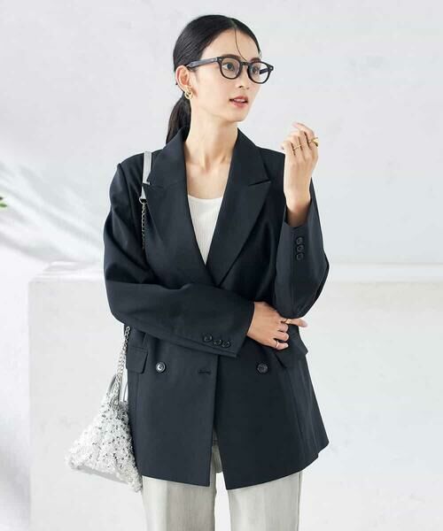 a.v.v / アー・ヴェ・ヴェ テーラードジャケット | 【洗える/ストレッチ/UVカット】麻調ストレッチダブルブレストジャケット | 詳細2