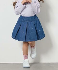 a.v.v / アー・ヴェ・ヴェ ミニ・ひざ丈スカート | [120-130]ビジュー付きデニムタックスカート