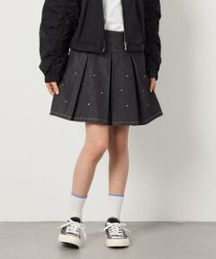 a.v.v / アー・ヴェ・ヴェ ミニ・ひざ丈スカート | [120-130]ビジュー付きデニムタックスカート