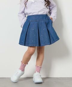 a.v.v / アー・ヴェ・ヴェ ミニ・ひざ丈スカート | [140-150]ビジュー付きデニムタックスカート