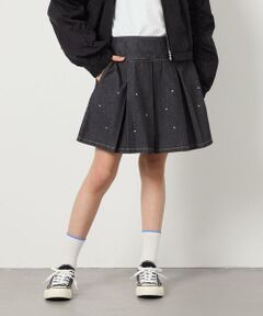 a.v.v / アー・ヴェ・ヴェ ミニ・ひざ丈スカート | [140-150]ビジュー付きデニムタックスカート
