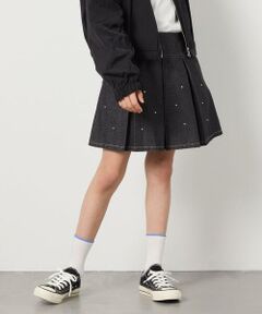 a.v.v / アー・ヴェ・ヴェ ミニ・ひざ丈スカート | [160]ビジュー付きデニムタックスカート
