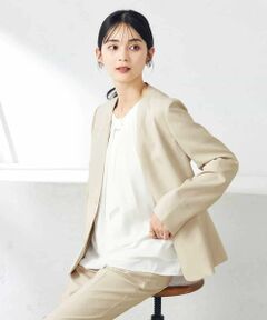 a.v.v / アー・ヴェ・ヴェ ノーカラージャケット | 【洗える/ストレッチ/UVカット】麻調ストレッチノーカラージャケット