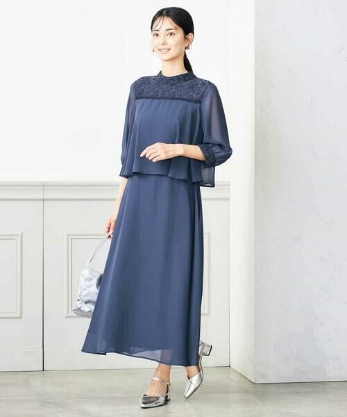 a.v.v / アー・ヴェ・ヴェ ドレス | レースドッキングシフォンワンピース(ネイビー)