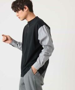 a.v.v / アー・ヴェ・ヴェ カットソー | 【洗濯機で洗える】ハーフジップバックシャン切替クルーネックカットソー(デザテクシリーズ）【春の新作】