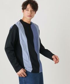 a.v.v / アー・ヴェ・ヴェ カットソー | 【洗濯機で洗える】ストライプ切替クルーネックカットソー(デザテクシリーズ）【春の新作】