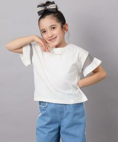 a.v.v / アー・ヴェ・ヴェ カットソー | 【累計1万枚販売/接触冷感/ジメジメ対策/毛玉になりにくい/安心の綿100％】[100-130]シアーギンガムキリカエスリーブＴシャツ