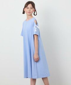 a.v.v / アー・ヴェ・ヴェ ロング・マキシ丈ワンピース | 【ワンピース人気NO1/毛玉になりにくい】[140-150]オフショルレースアップワンピース