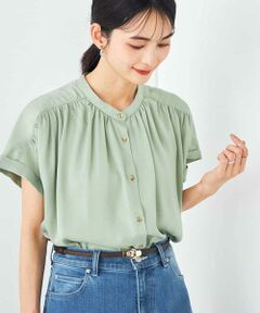 a.v.v / アー・ヴェ・ヴェ シャツ・ブラウス | 【接触冷感/UVカット/吸水速乾/イージーケア/洗える】サテンギャザーブラウス