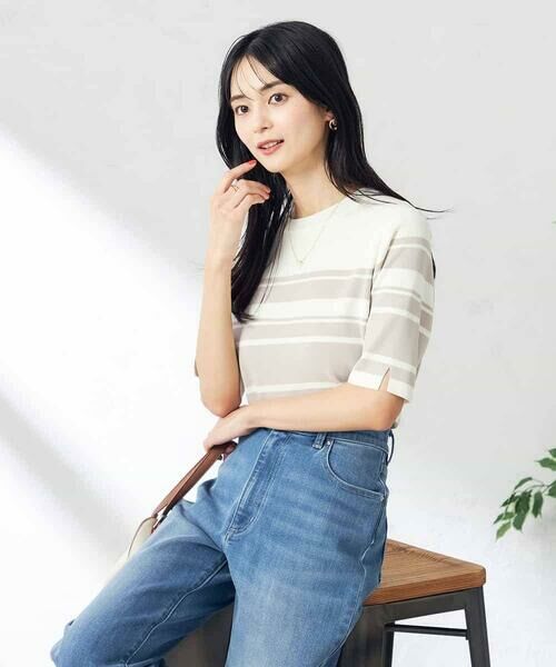 a.v.v / アー・ヴェ・ヴェ ニット・セーター | 【接触冷感/UVカット/洗える】クルーネックハーフスリーブ美ラクるサマーニット | 詳細4