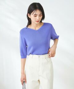 a.v.v / アー・ヴェ・ヴェ ニット・セーター | 【接触冷感/UVカット/洗える】Vネックハーフスリーブ美ラクるサマーニット