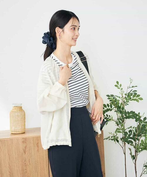 a.v.v / アー・ヴェ・ヴェ ノーカラージャケット | 【洗える/イージーケア/接触冷感/毛玉になりにくい】ノーカラーシアーブルゾン | 詳細1