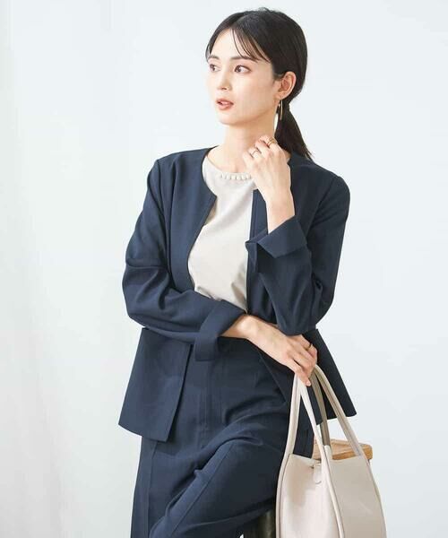 a.v.v / アー・ヴェ・ヴェ ノーカラージャケット | 【洗える/イージーケア/UVカット/接触冷感/吸水速乾】サマーストレッチキーネックジャケット | 詳細1