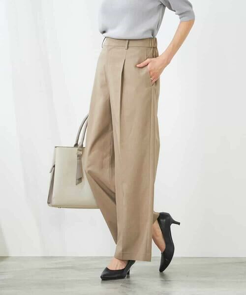 a.v.v / アー・ヴェ・ヴェ その他パンツ | 【洗える/イージーケア/UVカット/接触冷感/吸水速乾】サマーストレッチワイドパンツ(ベージュ)