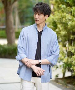 a.v.v / アー・ヴェ・ヴェ シャツ・ブラウス | 【接触冷感/イージーケア】リネン混8分袖スタンドカラーシャツ【洗える/ストレッチ/速乾】