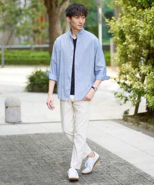 a.v.v / アー・ヴェ・ヴェ シャツ・ブラウス | 【接触冷感/イージーケア】リネン混8分袖スタンドカラーシャツ【洗える/ストレッチ/速乾】 | 詳細1