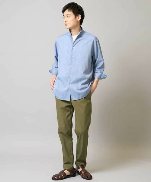 a.v.v / アー・ヴェ・ヴェ シャツ・ブラウス | 【接触冷感/イージーケア】リネン混8分袖スタンドカラーシャツ【洗える/ストレッチ/速乾】 | 詳細4