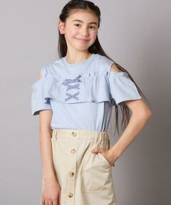 a.v.v / アー・ヴェ・ヴェ カットソー | 【接触冷感/ジメジメ対策/毛玉になりにくい/安心の綿100％】[140-150]フリルオフショルTシャツ