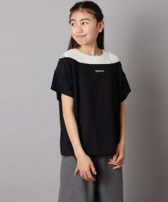 a.v.v / アー・ヴェ・ヴェ カットソー | 【接触冷感/ジメジメ対策/毛玉になりにくい/安心の綿100％】[140-150]オフショルレイヤードロゴTシャツ