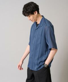 a.v.v / アー・ヴェ・ヴェ シャツ・ブラウス | 【接触冷感】カラミストライプ五分袖オープンカラーシャツ