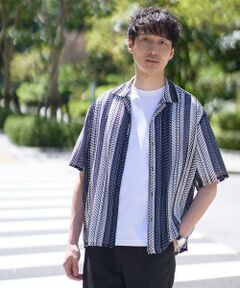 a.v.v / アー・ヴェ・ヴェ シャツ・ブラウス | 【洗える】ランダムストライプ五分袖オープンカラーシャツ
