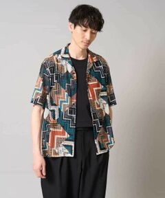 a.v.v / アー・ヴェ・ヴェ シャツ・ブラウス | 【洗濯機で洗える】ビッグ幾何柄 五分袖オープンカラーシャツ
