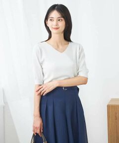 a.v.v / アー・ヴェ・ヴェ ニット・セーター | 【接触冷感】ラメVネックパフスリーブニット