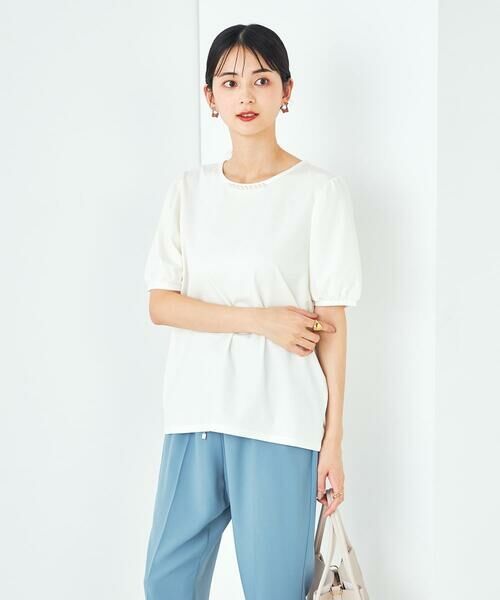 a.v.v / アー・ヴェ・ヴェ カットソー | 【UVカット】パール調ネックトップス(ホワイト)