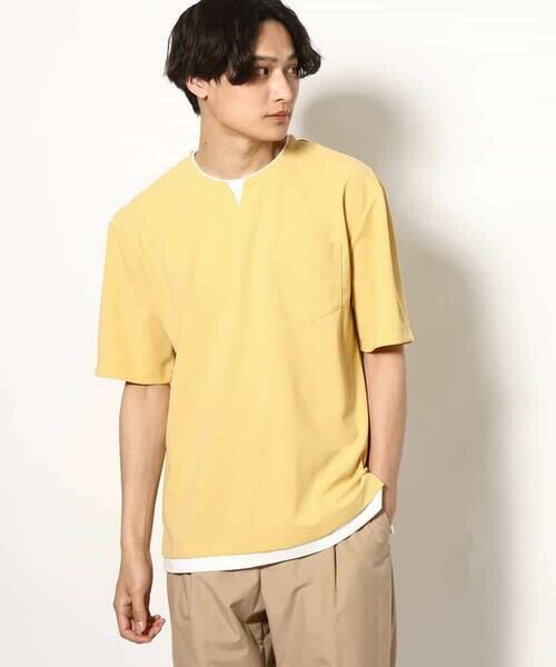 a.v.v / アー・ヴェ・ヴェ カットソー | 【接触冷感】梨地フェイクレイヤードカットソー【イージーケア/ストレッチ】(イエロー)