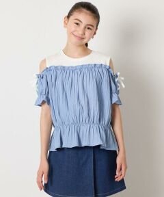 a.v.v / アー・ヴェ・ヴェ シャツ・ブラウス | [100-160]【セットアップも出来る】袖レースアップオフショルブラウス