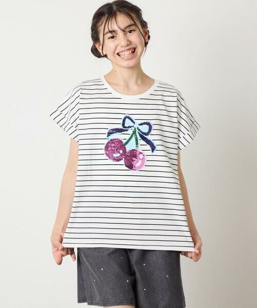 a.v.v / アー・ヴェ・ヴェ カットソー | 【接触冷感/ジメジメ対策/毛玉になりにくい/安心の綿100％】[100-150]スパンコールモチーフＴシャツ | 詳細1