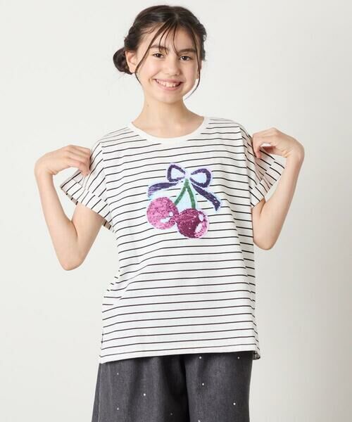 a.v.v / アー・ヴェ・ヴェ カットソー | 【接触冷感/ジメジメ対策/毛玉になりにくい/安心の綿100％】[100-150]スパンコールモチーフＴシャツ | 詳細2