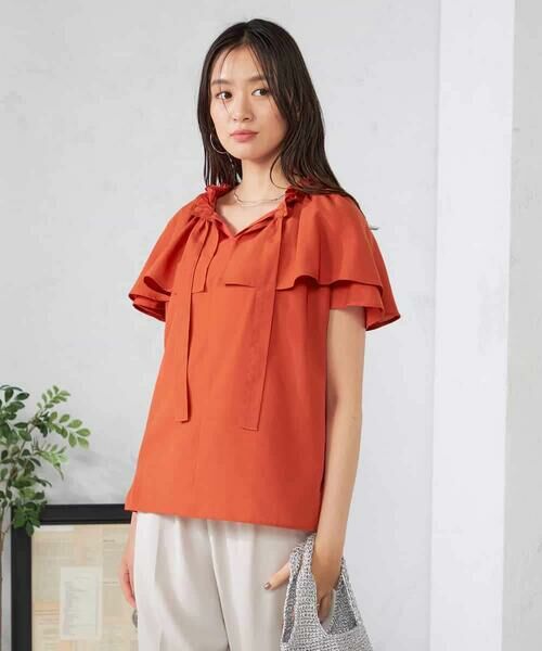 a.v.v / アー・ヴェ・ヴェ シャツ・ブラウス | ナチュラルタッチフリルブラウス(オレンジ)