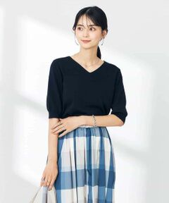 a.v.v / アー・ヴェ・ヴェ ニット・セーター | 【接触冷感/UVカット】Vネックパフスリーブ美ラクるサマーニット【WEB限定】