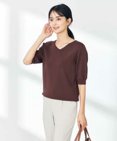 a.v.v / アー・ヴェ・ヴェ ニット・セーター | 【接触冷感/UVカット】Vネックパフスリーブ美ラクるサマーニット【WEB限定】