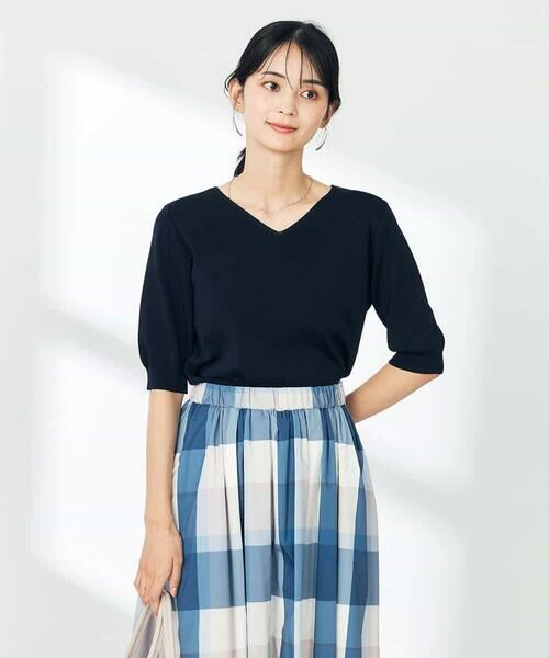 a.v.v / アー・ヴェ・ヴェ ニット・セーター | 【接触冷感/UVカット】Vネックパフスリーブ美ラクるサマーニット【WEB限定】 | 詳細1