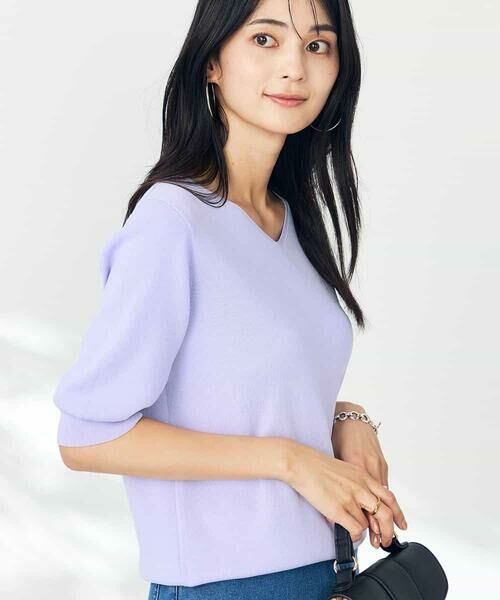 a.v.v / アー・ヴェ・ヴェ ニット・セーター | 【接触冷感/UVカット】Vネックパフスリーブ美ラクるサマーニット【WEB限定】 | 詳細12