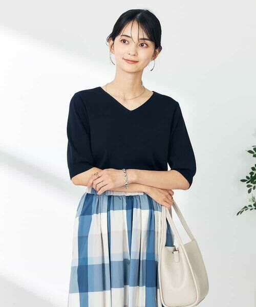 a.v.v / アー・ヴェ・ヴェ ニット・セーター | 【接触冷感/UVカット】Vネックパフスリーブ美ラクるサマーニット【WEB限定】 | 詳細2